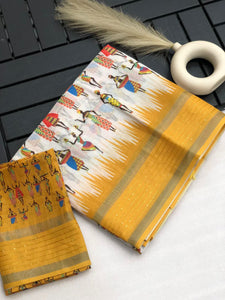 Linen Saree in warli print