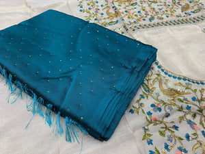 Blue Metallic Chiffon Saree