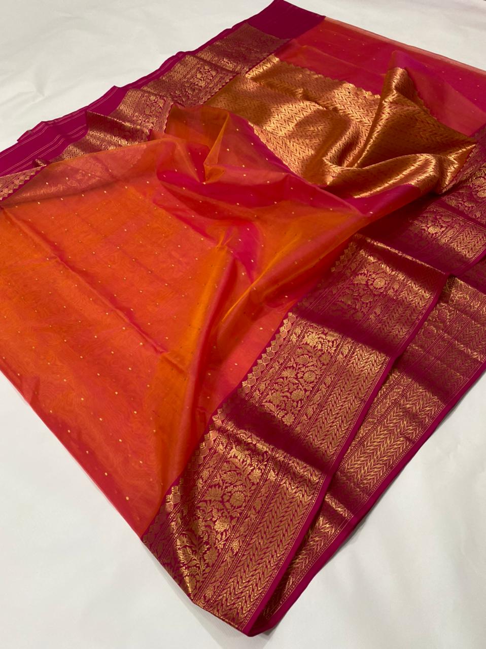 Handwoven Pink Shikargah Katan Silk Saree – Sumangal Banaras